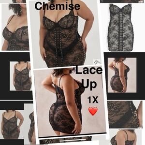 TORRID BLACK LACE UP UNDERWIRE CHEMISE lingerie